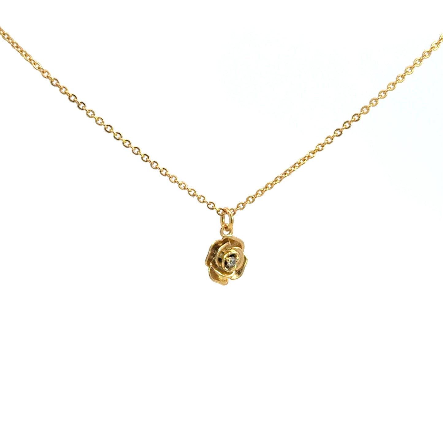Yellow Gold Rose Necklace with Round Cut Diamond