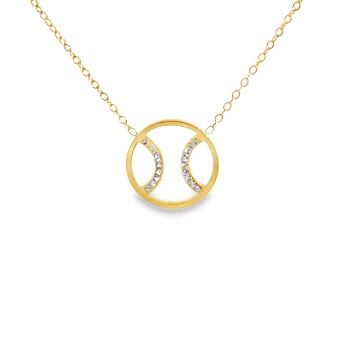 Yellow Gold Charm Necklace with Round Brilliant Diamond Tennis Ball Pendant