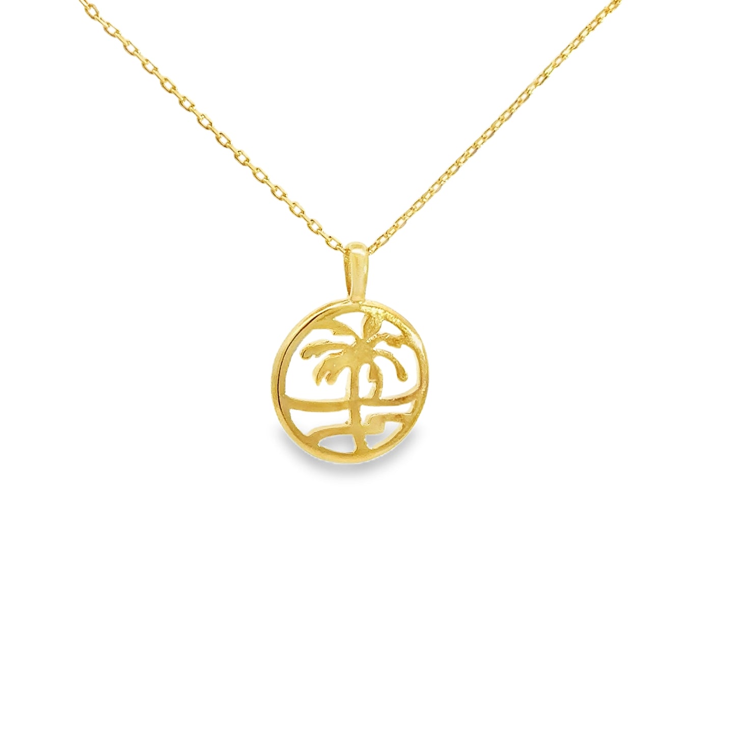 Yellow Gold Palm Tree Charm Pendant Necklace