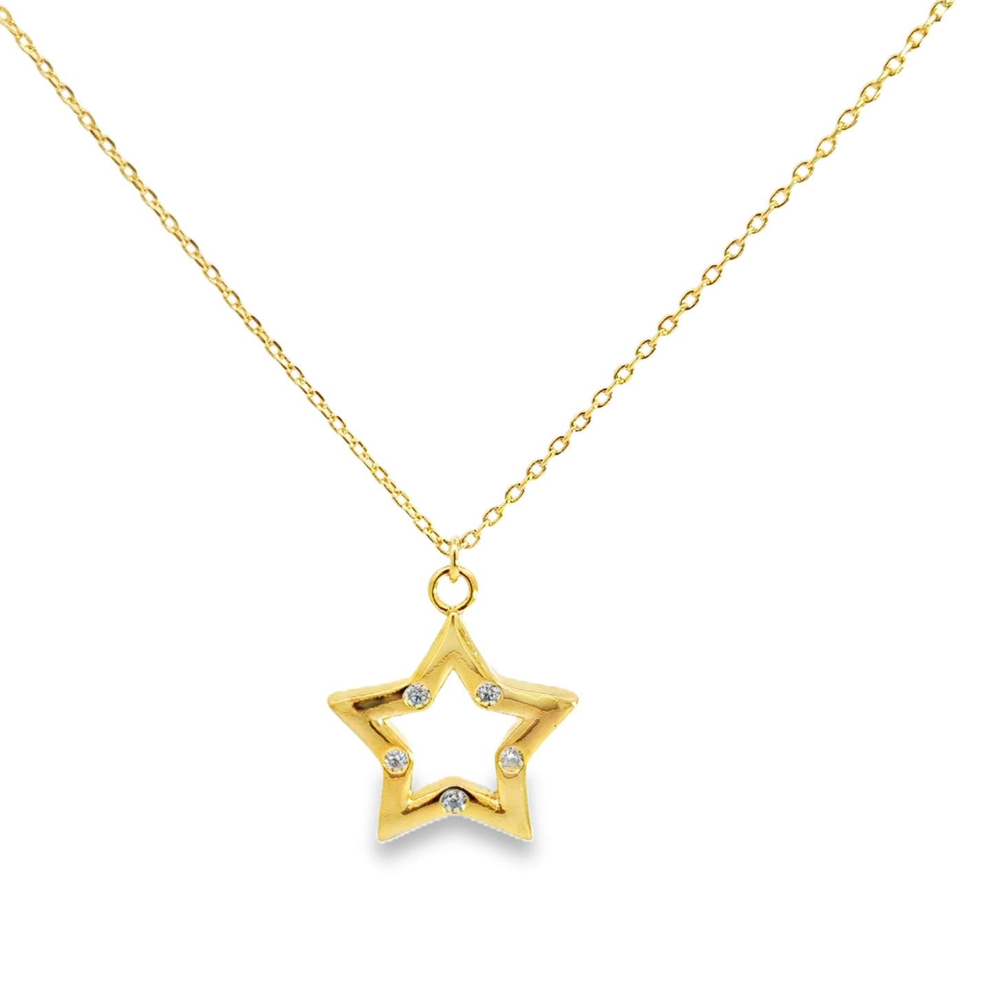 Yellow Gold Charm Necklace with Diamond Star Pendant