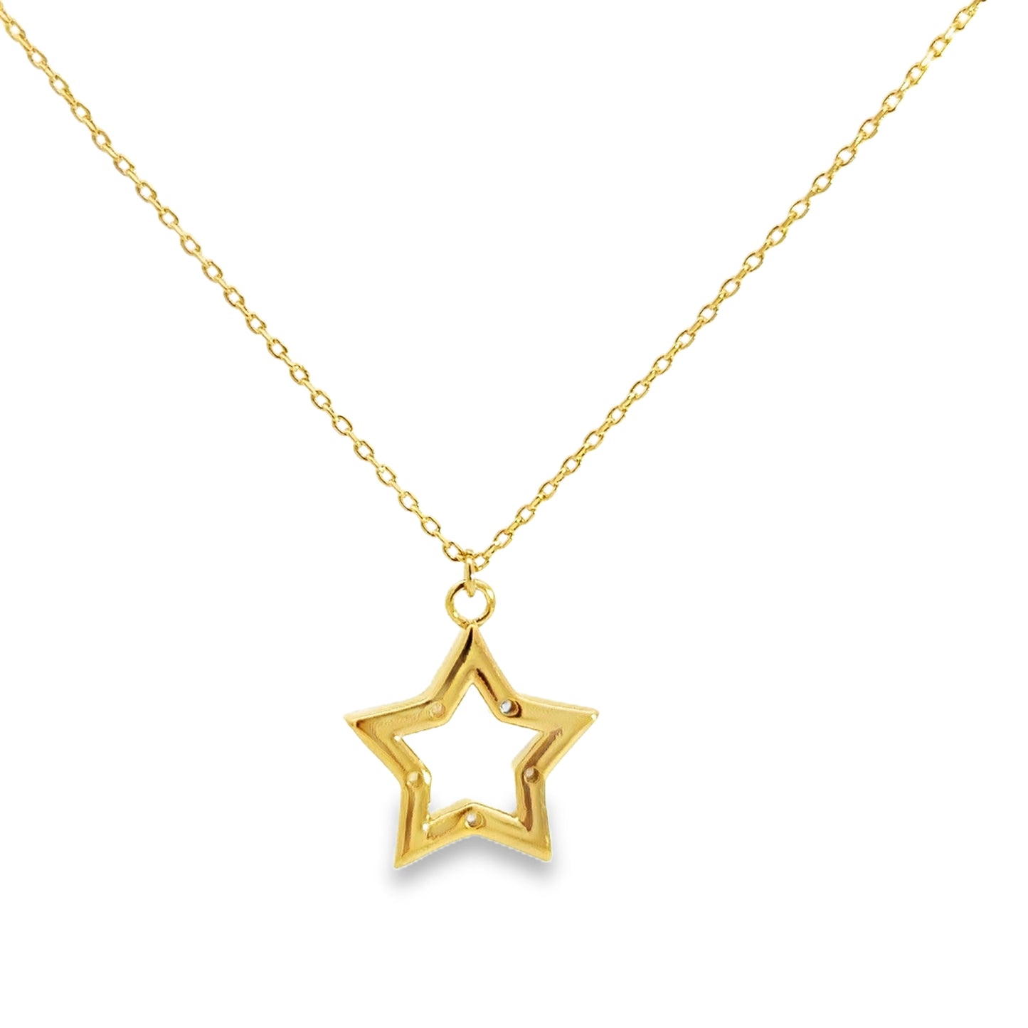 Yellow Gold Charm Necklace with Diamond Star Pendant