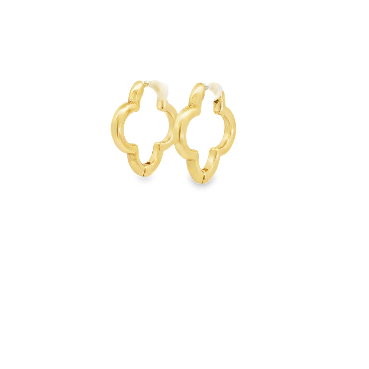 14k Yellow Gold Quatrefoil Hoop Earrings