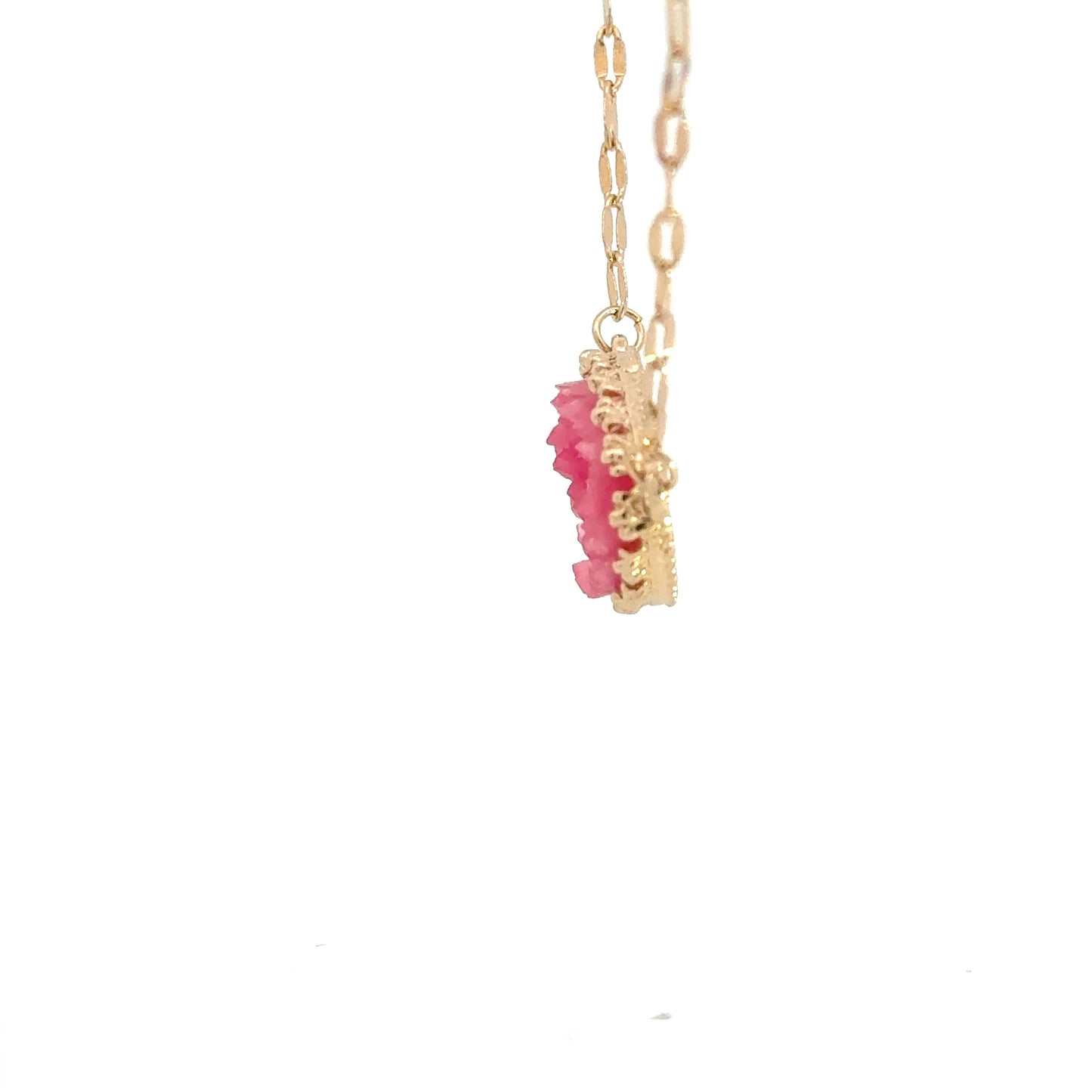 Gold Chain Necklace with Reddish Purple Rose Quartz Cabochon Pendant