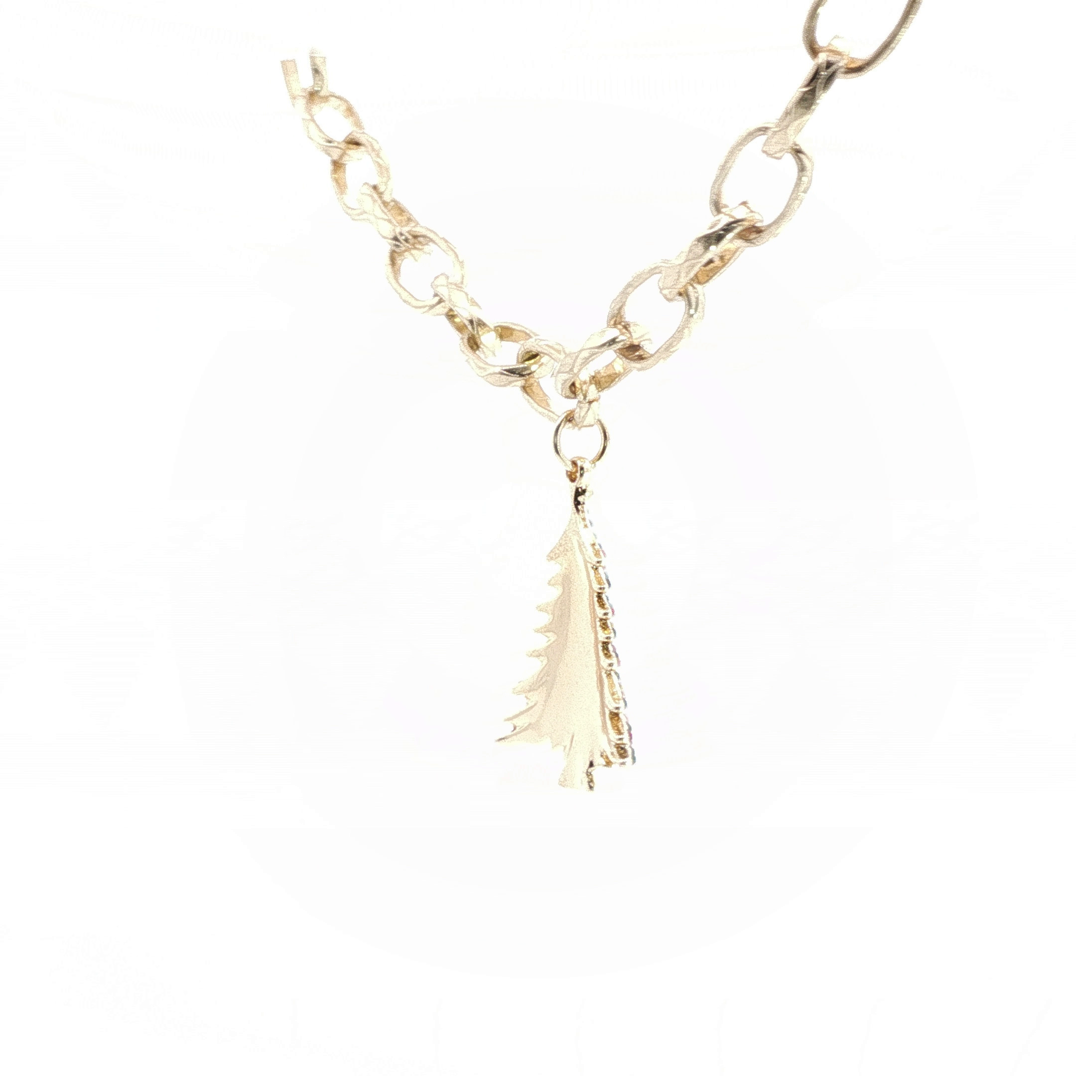 Yellow Gold Christmas Tree Charm Necklace with Green Crystal Beads