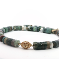 Green Jade Beaded Necklace with Yellow Gold Accents