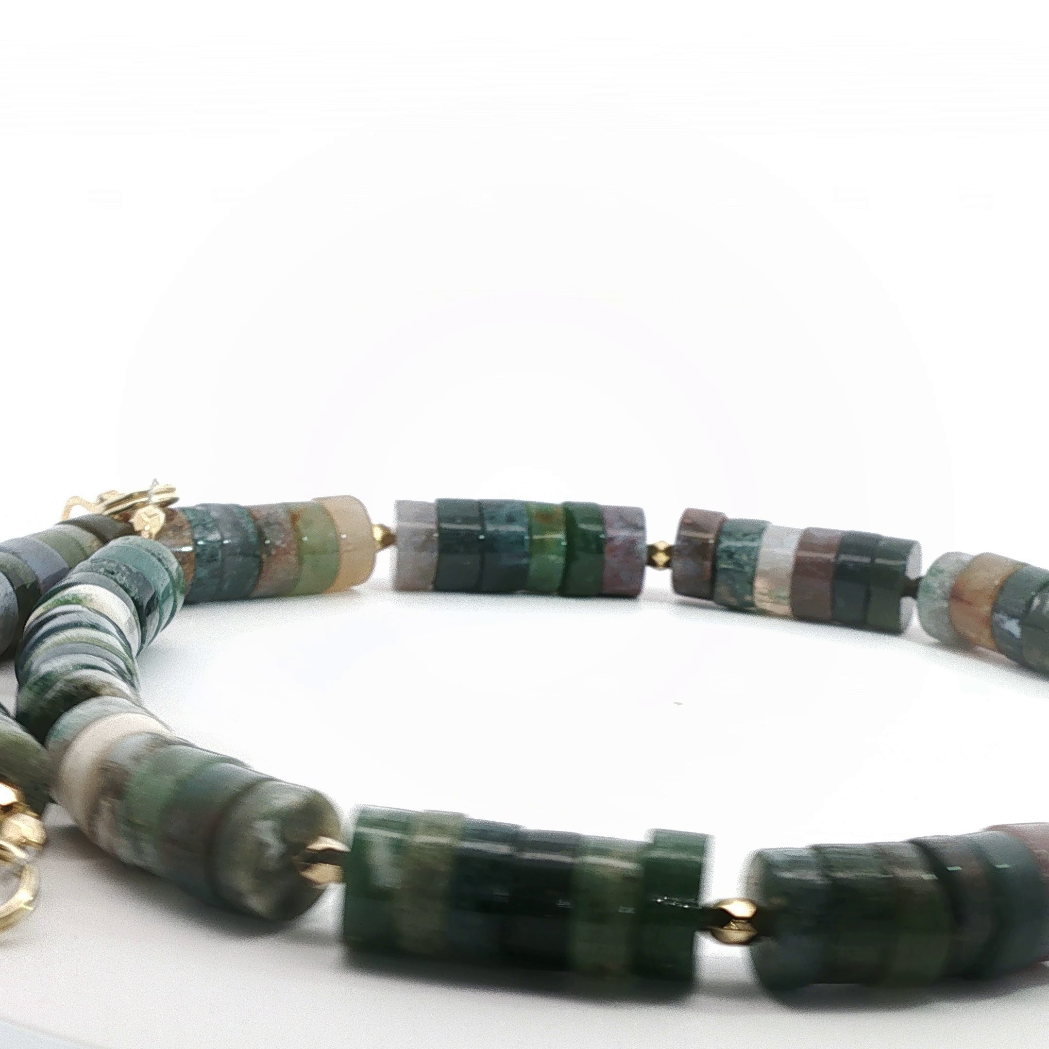 Green Jade Beaded Necklace with Yellow Gold Accents