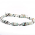Sterling Silver Beaded Necklace with Amazonite Cabochon Gemstones