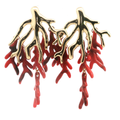 Yellow Gold and Red Coral Branch Drop Earrings