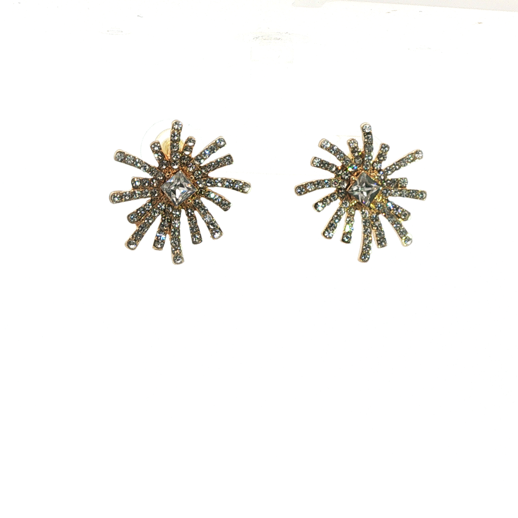 Crystal Starburst Stud Earrings in Yellow Gold
