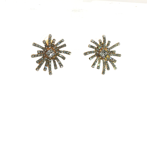 Crystal Starburst Stud Earrings in Yellow Gold