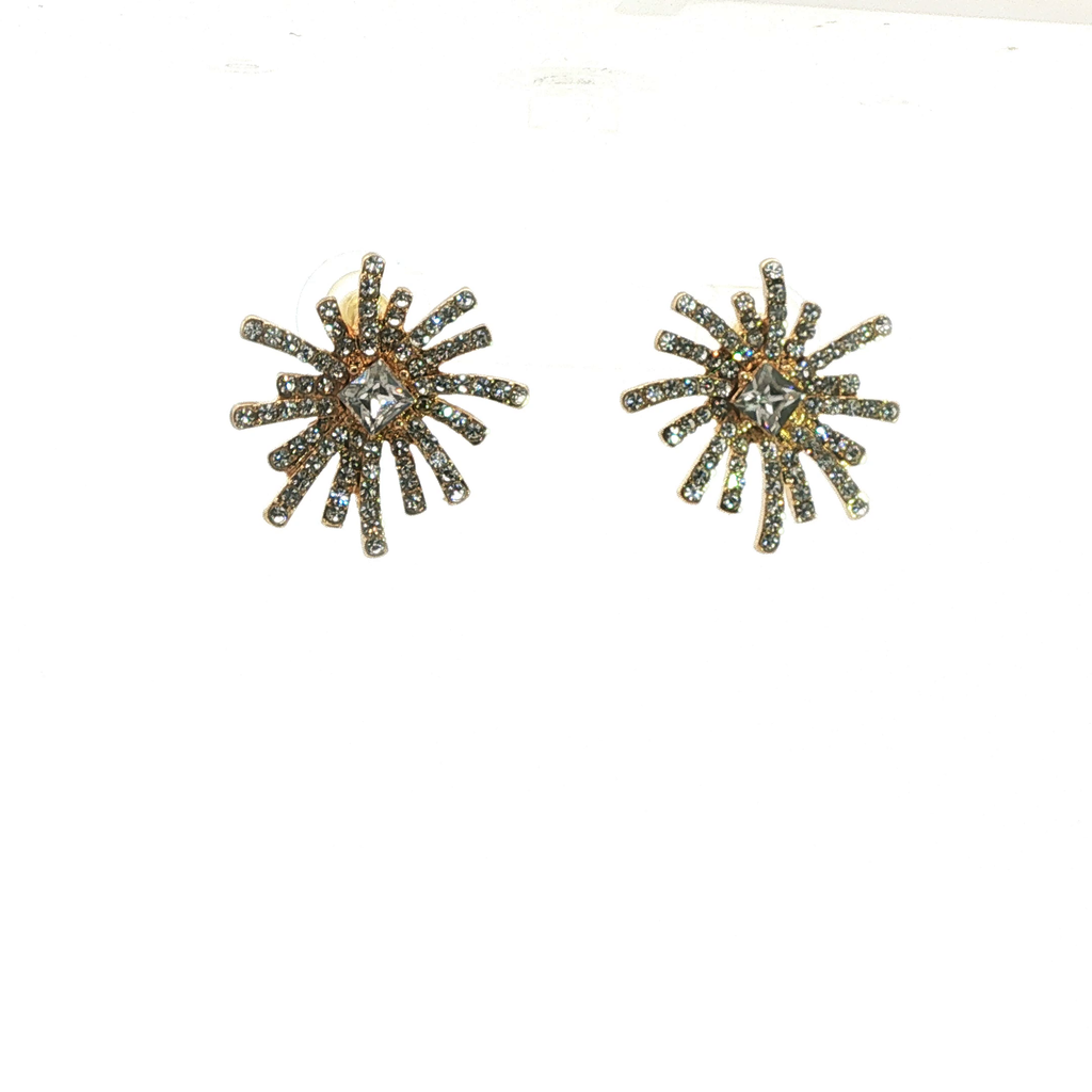 Crystal Starburst Stud Earrings in Yellow Gold