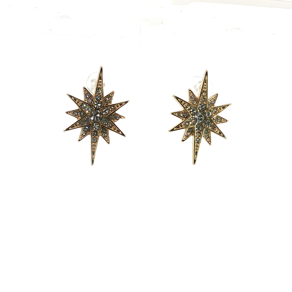 Crystal Starburst Stud Earrings in Yellow Gold