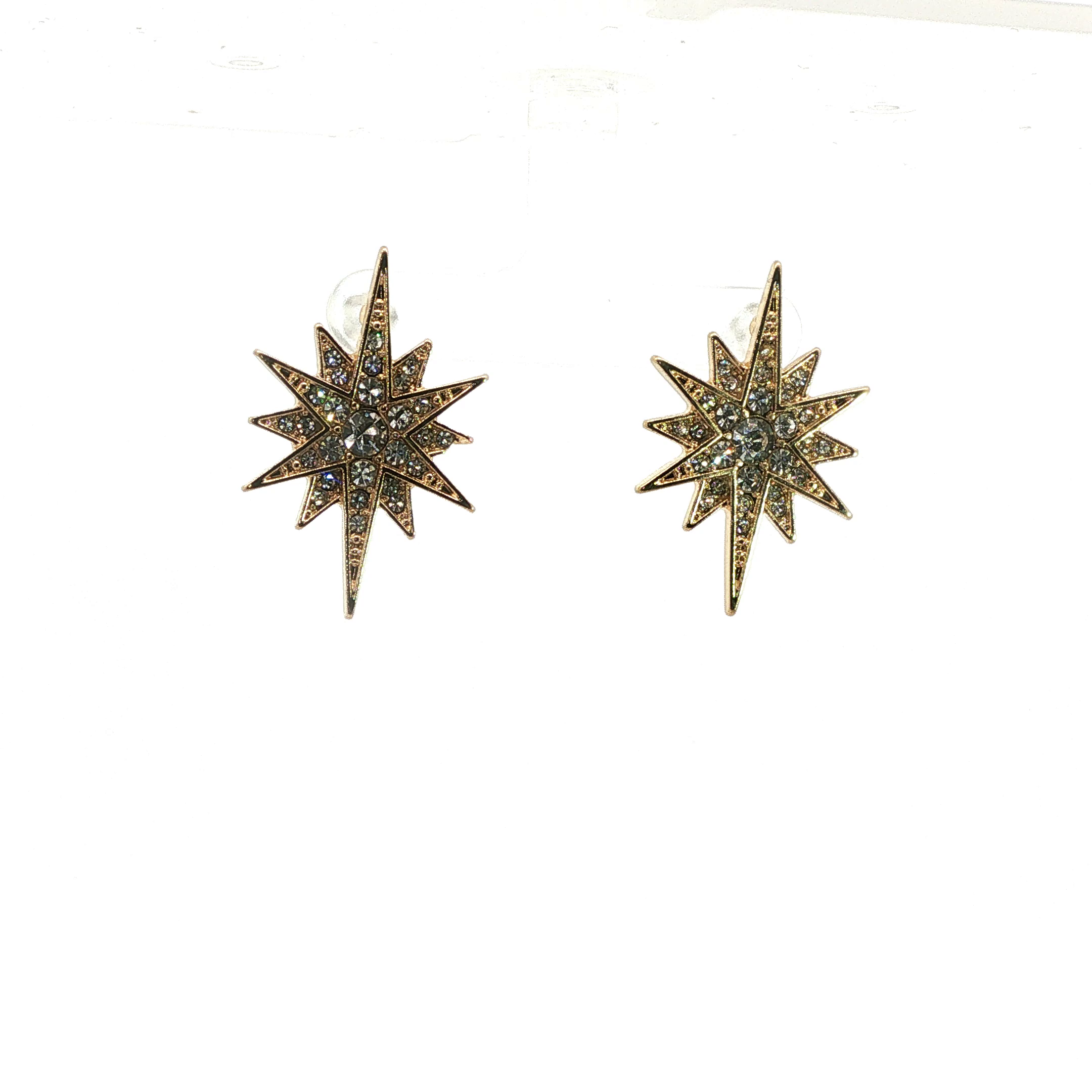 Crystal Starburst Stud Earrings in Yellow Gold