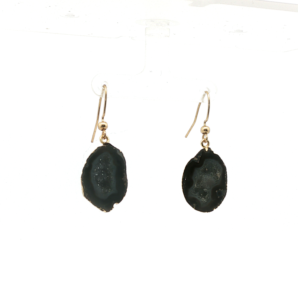Freeform Agate Slice Drop Earrings in Yellow Gold