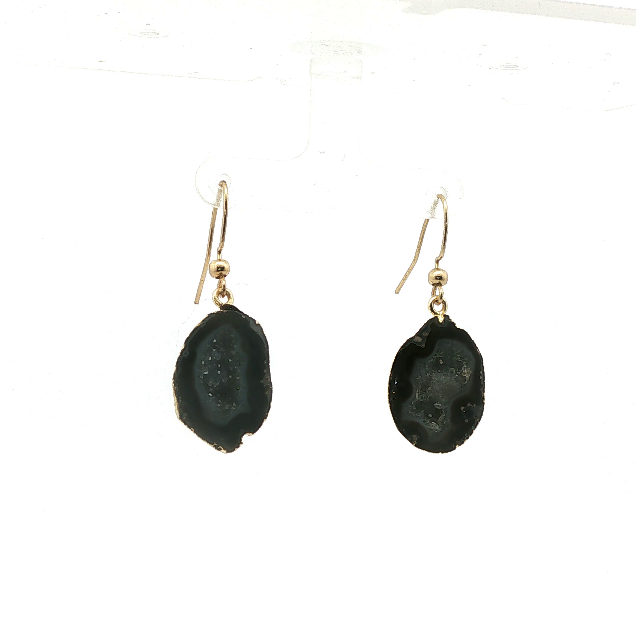 Freeform Agate Slice Drop Earrings in Yellow Gold