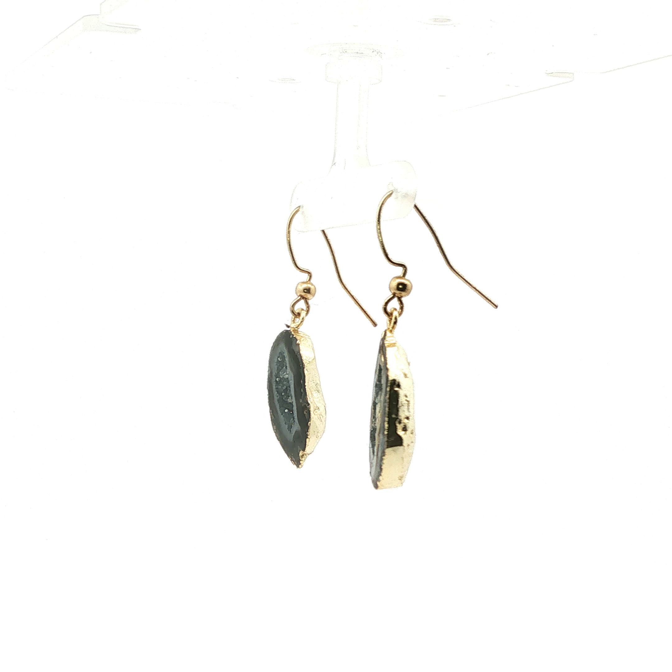 Freeform Agate Slice Drop Earrings in Yellow Gold