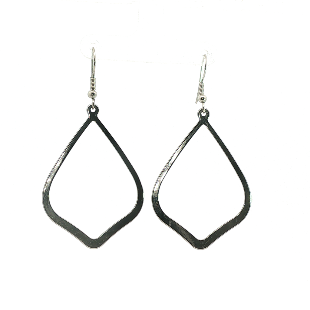 Silver Open Geometric Teardrop Dangle Earrings