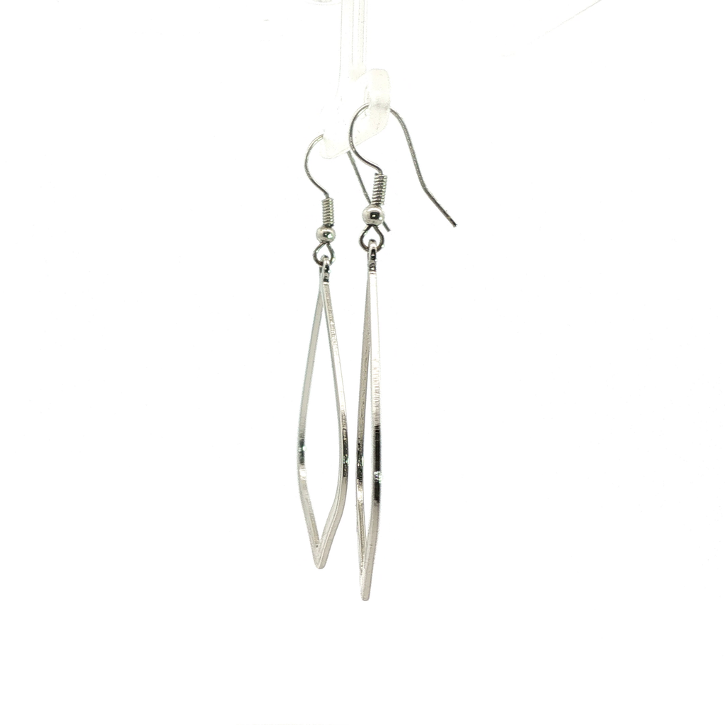 Silver Open Geometric Teardrop Dangle Earrings