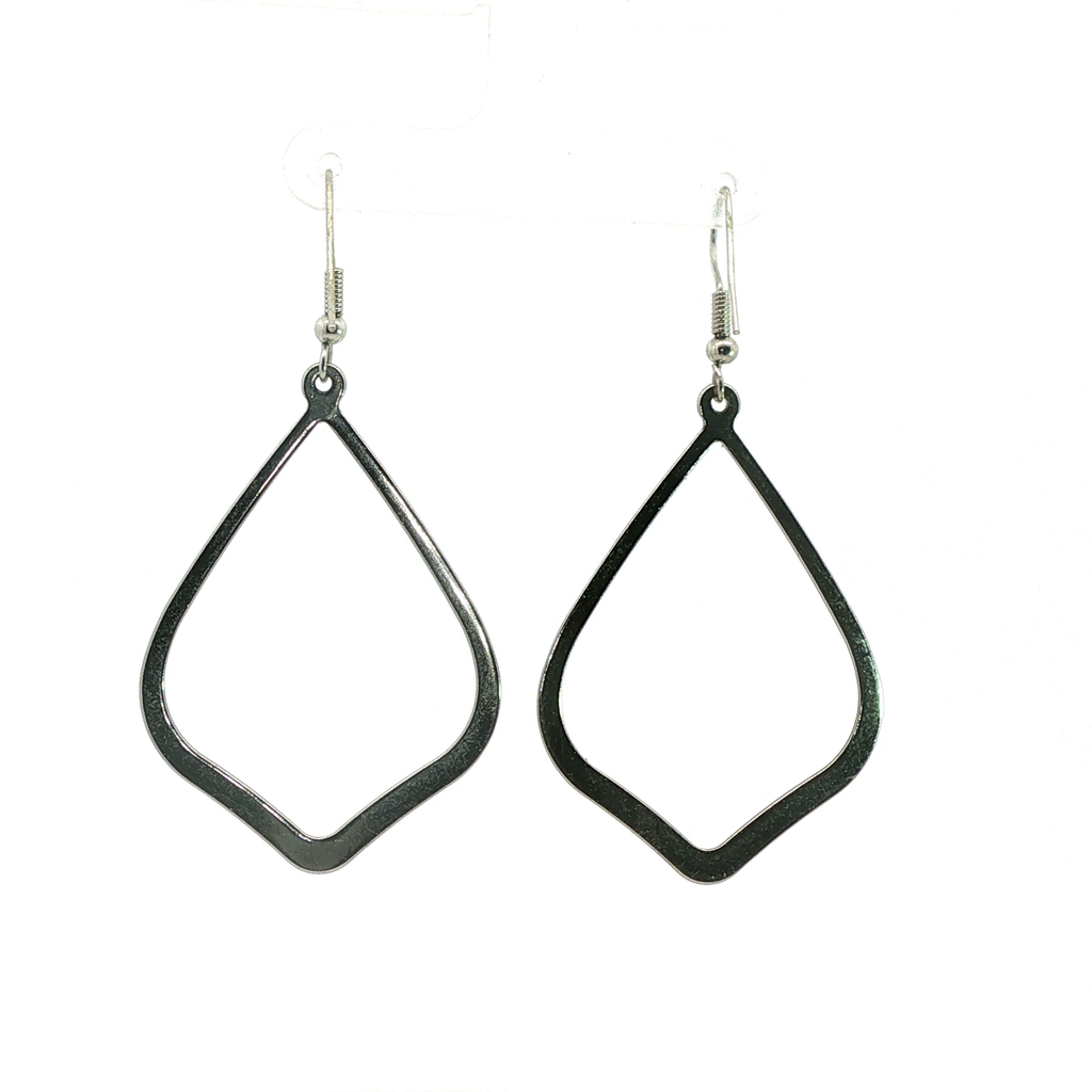 Silver Open Geometric Teardrop Dangle Earrings