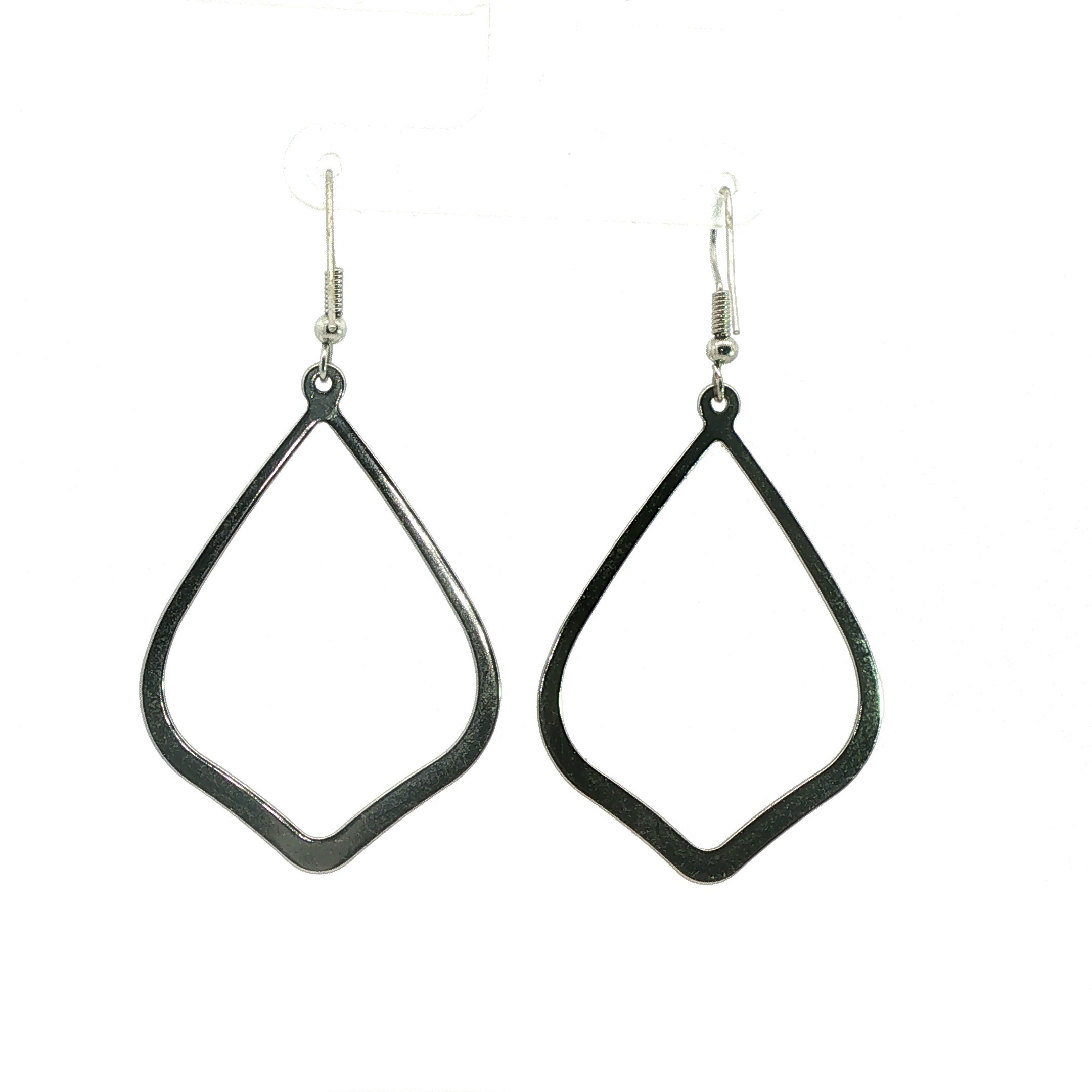 Silver Open Geometric Teardrop Dangle Earrings