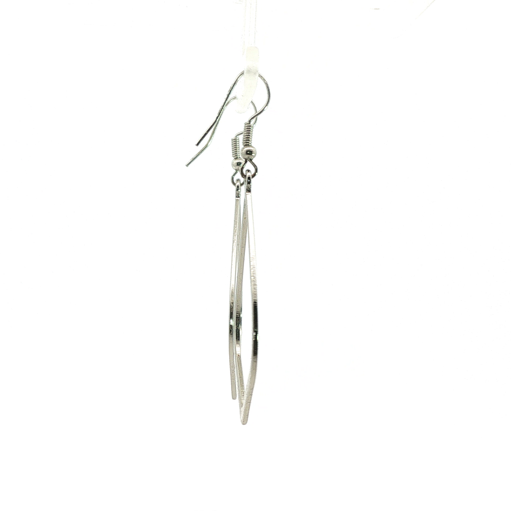 Silver Open Geometric Teardrop Dangle Earrings