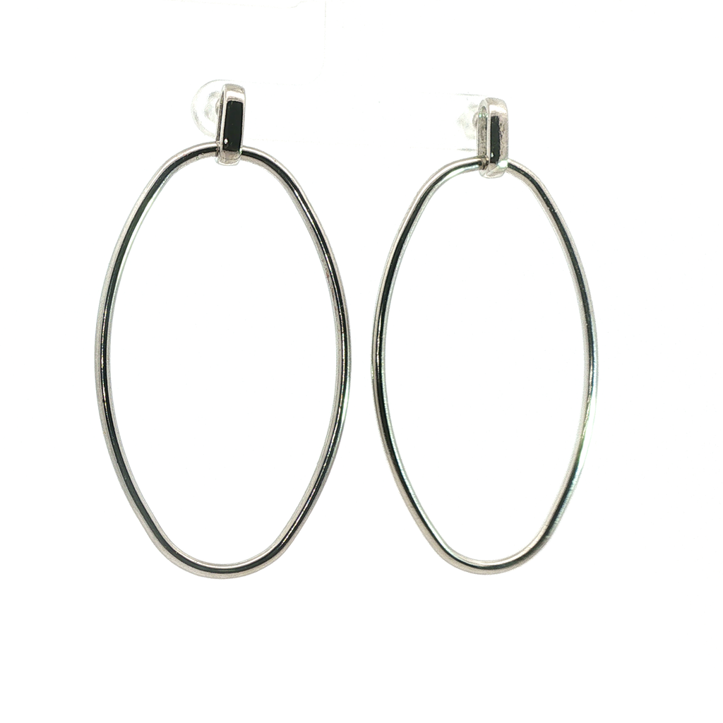 Minimalist Oval Drop Earrings in White Gold