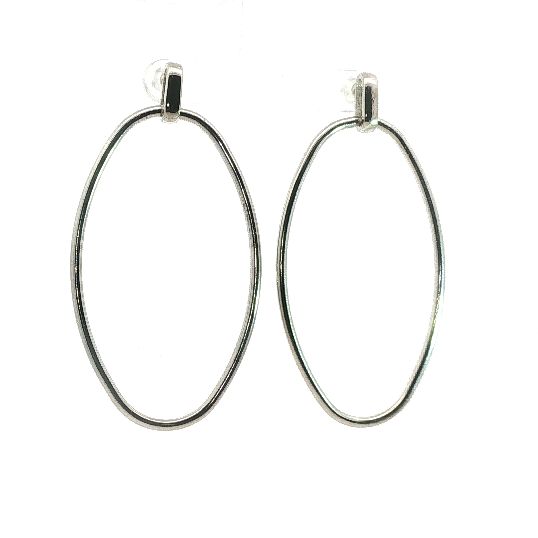 Minimalist Oval Drop Earrings in White Gold