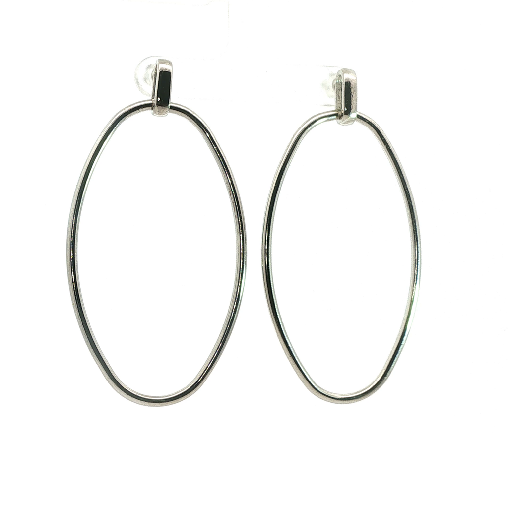 Minimalist Oval Drop Earrings in White Gold
