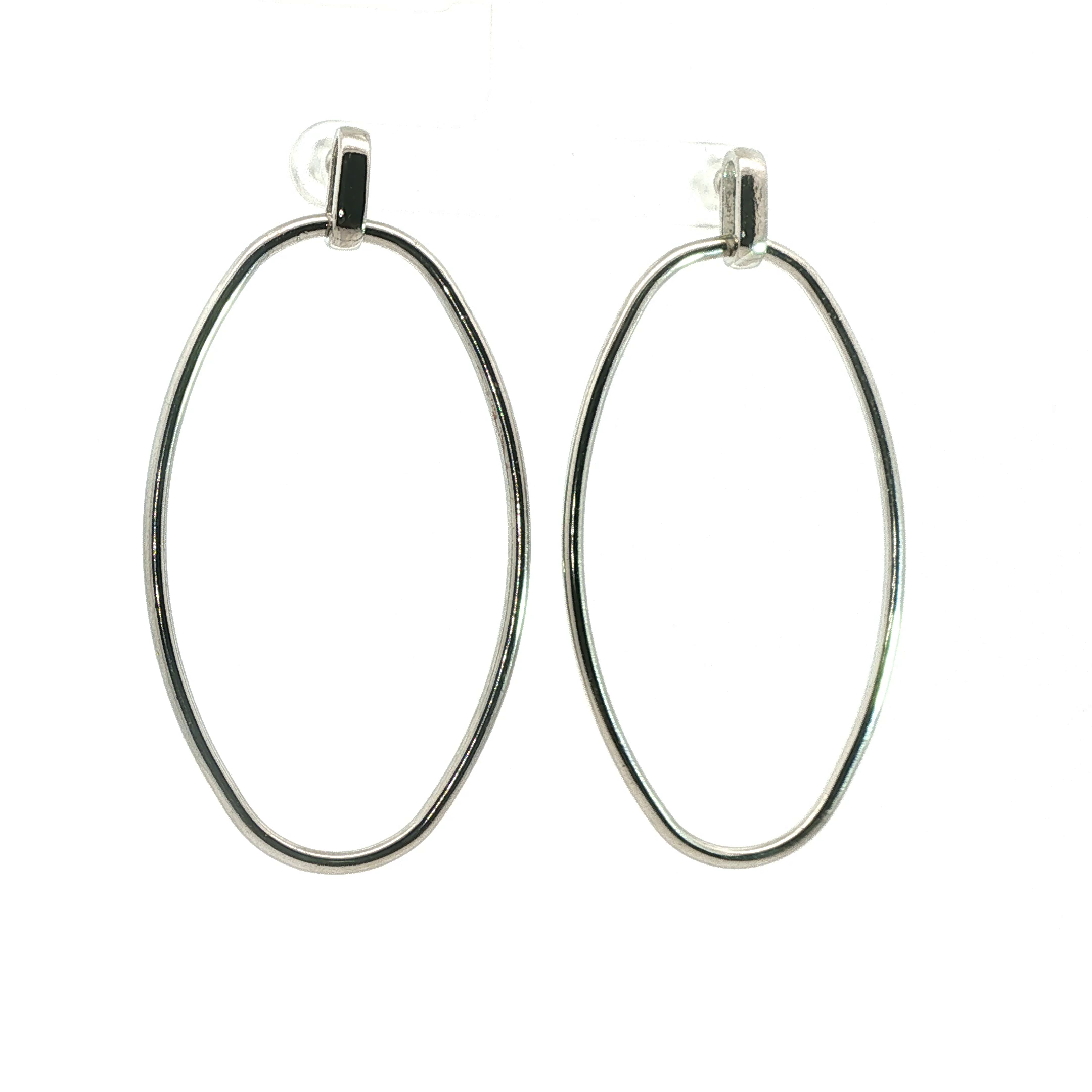 Minimalist Oval Drop Earrings in White Gold