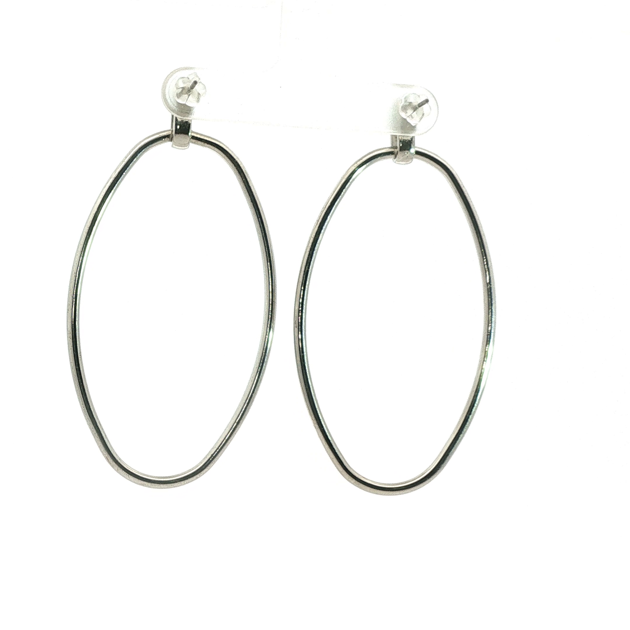 Minimalist Oval Drop Earrings in White Gold