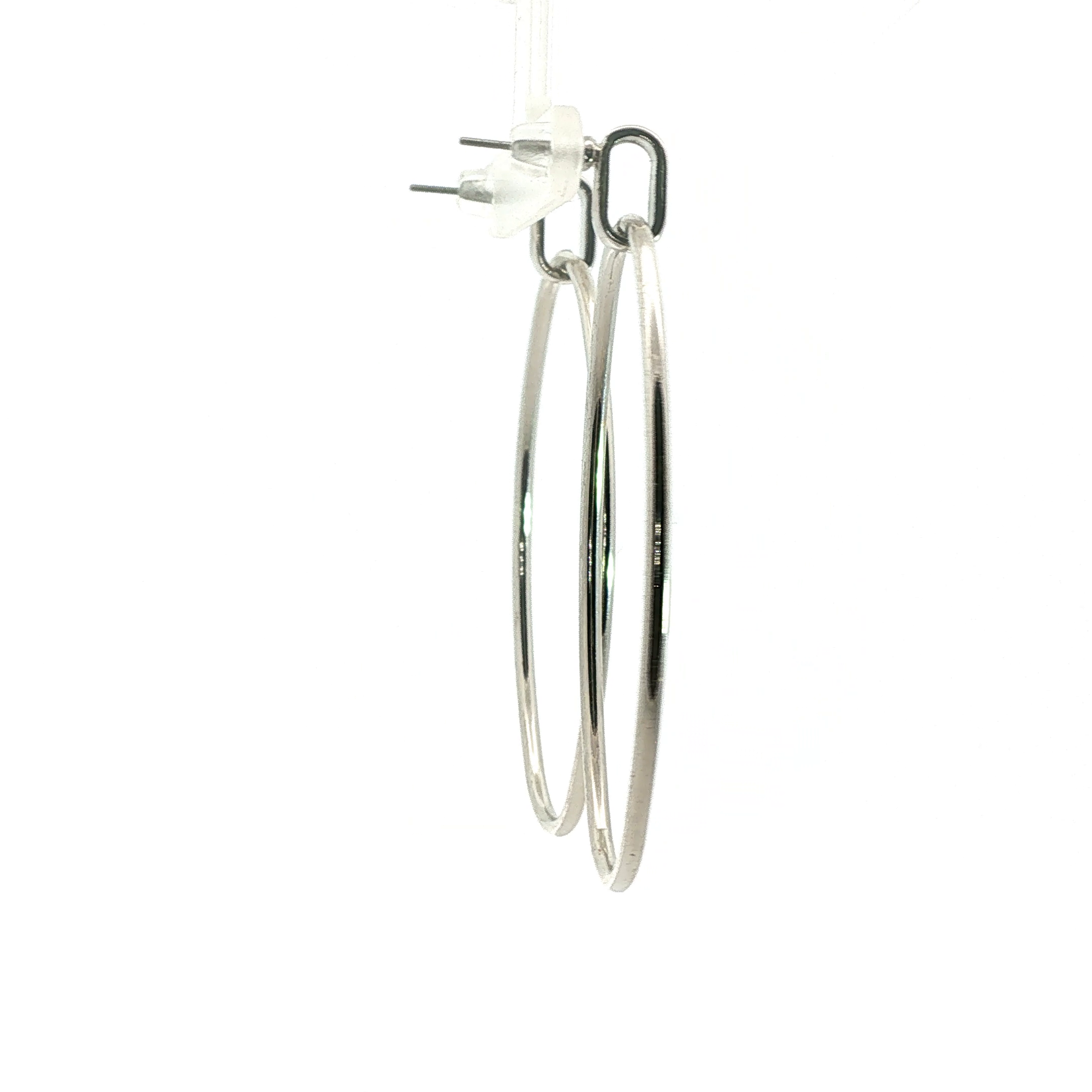 Minimalist Oval Drop Earrings in White Gold