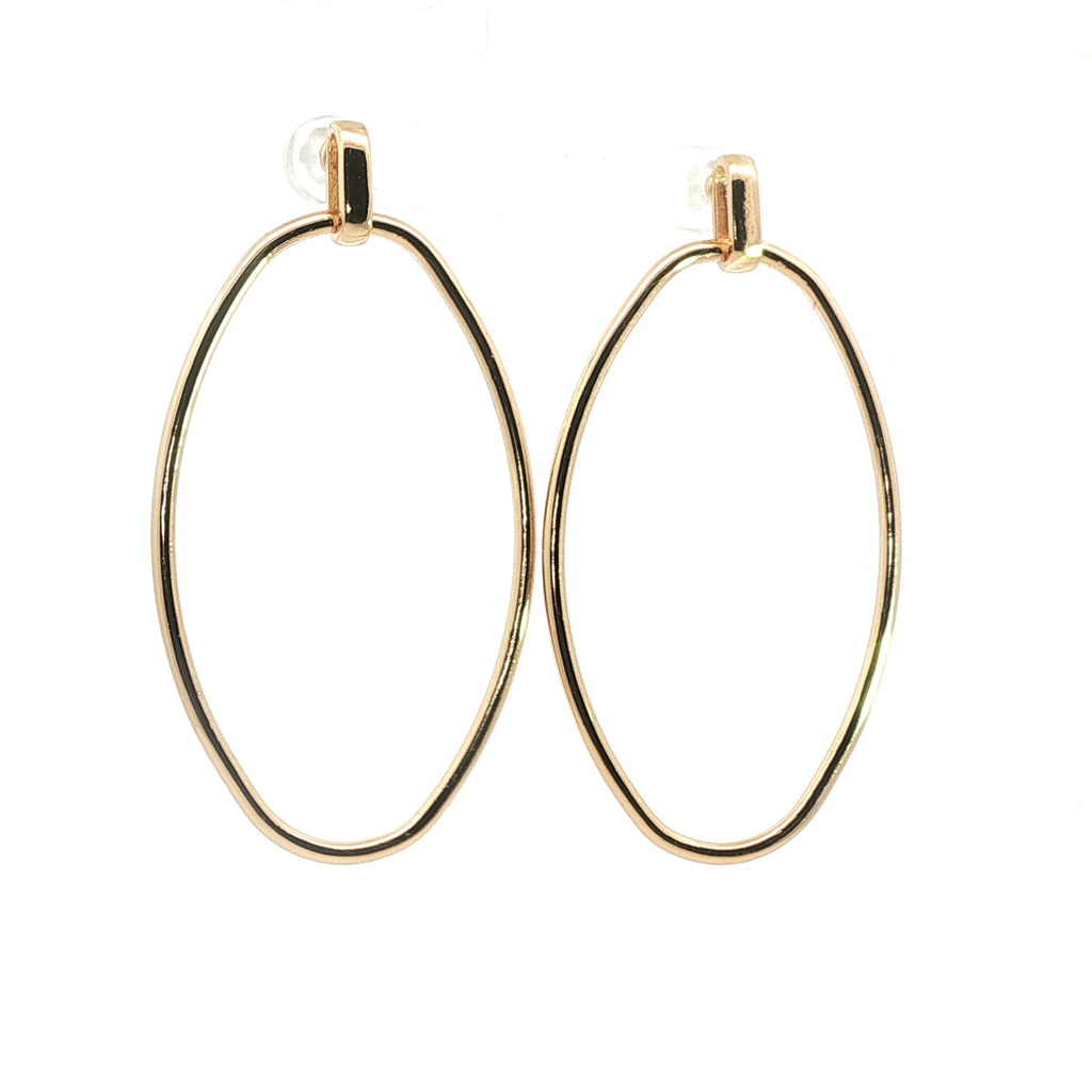 Minimalist Yellow Gold Oval Loop Drop Earrings