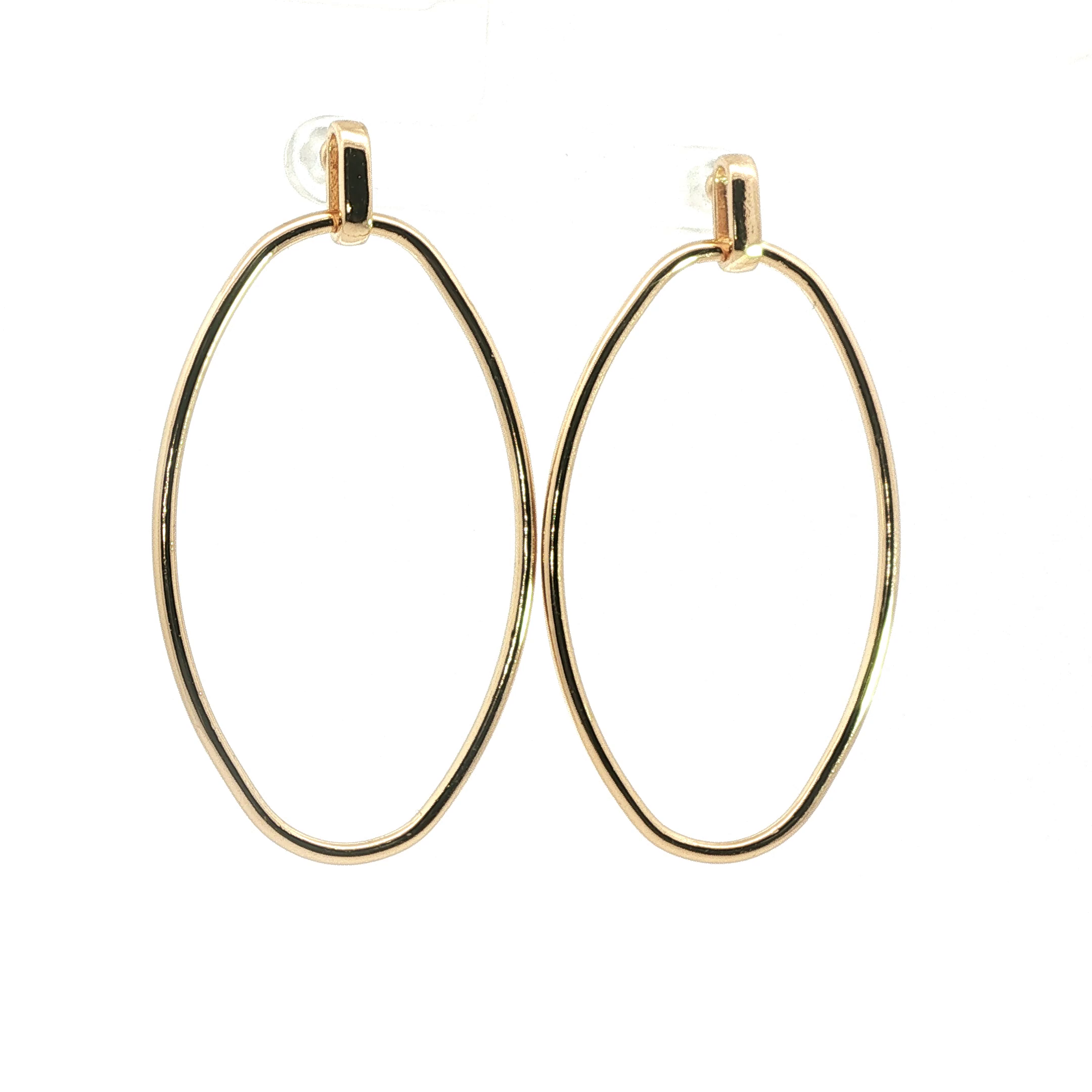 Minimalist Yellow Gold Oval Loop Drop Earrings