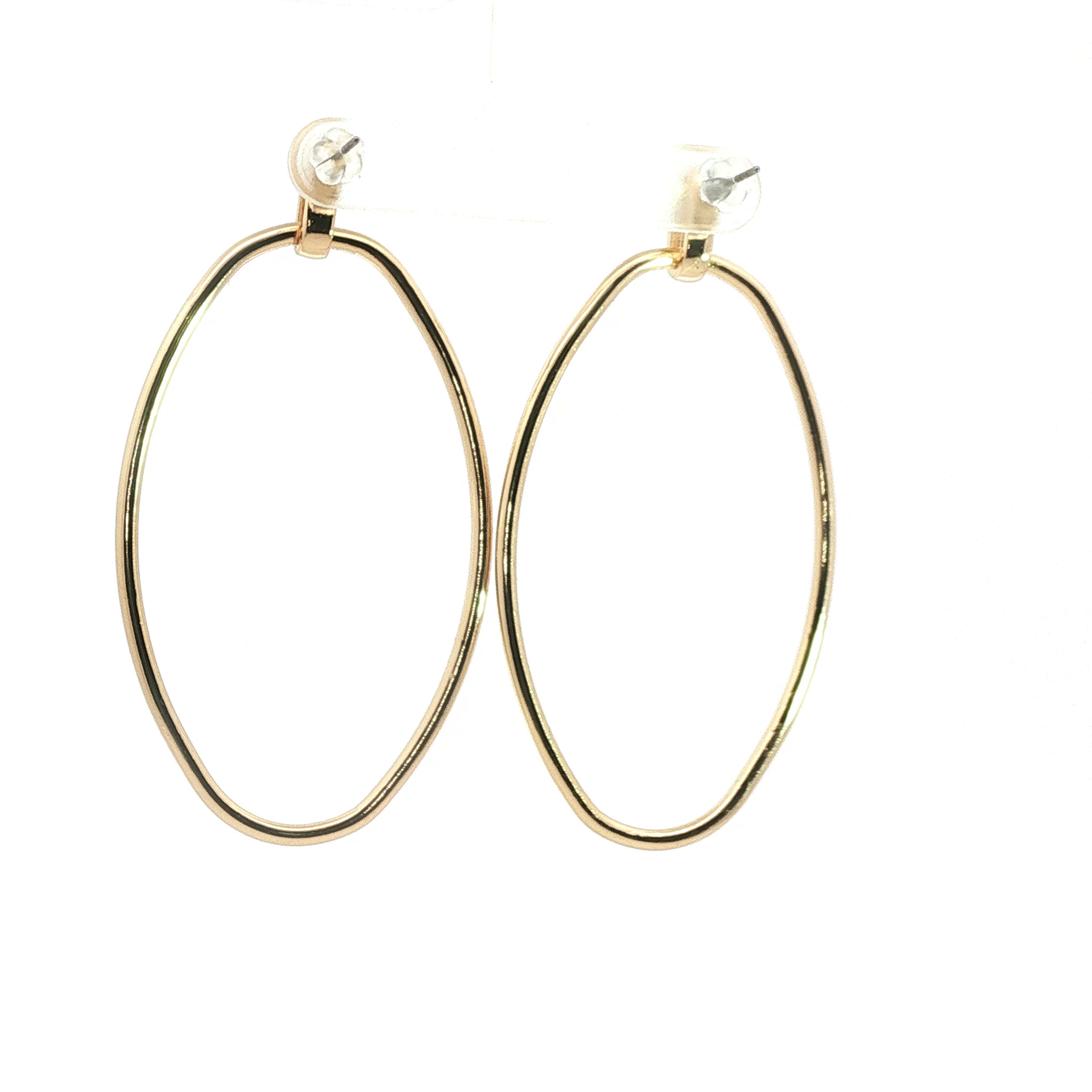 Minimalist Yellow Gold Oval Loop Drop Earrings