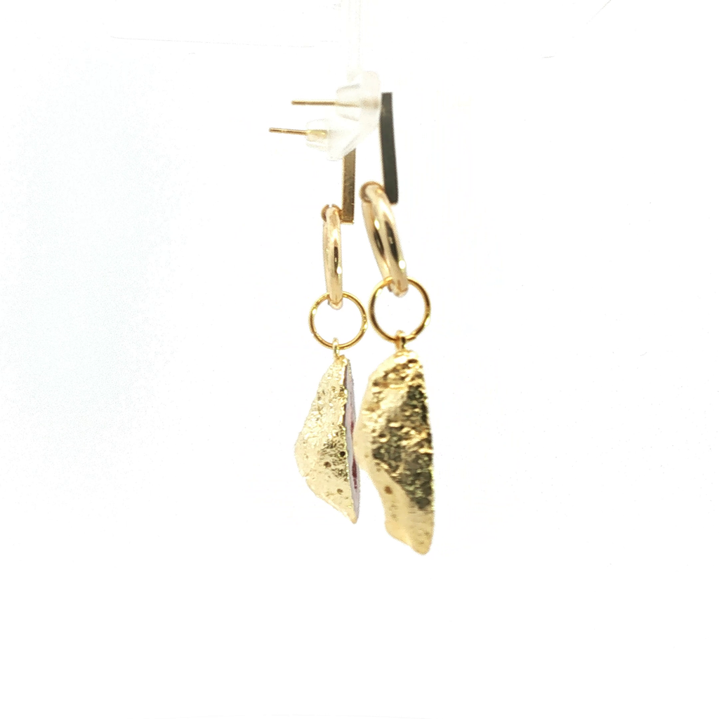 Geometric Yellow Gold and Agate Slice Dangle Earrings