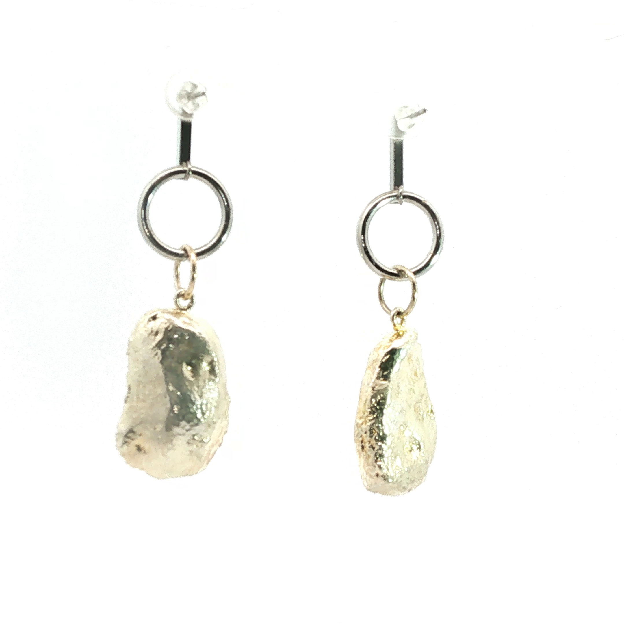 Silver Geometric Agate Slice Dangle Earrings