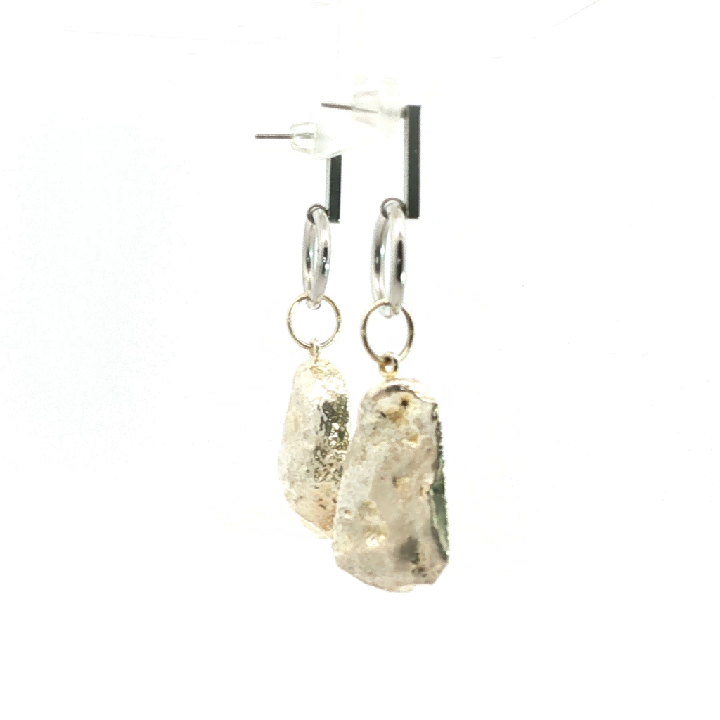 Silver Geometric Agate Slice Dangle Earrings
