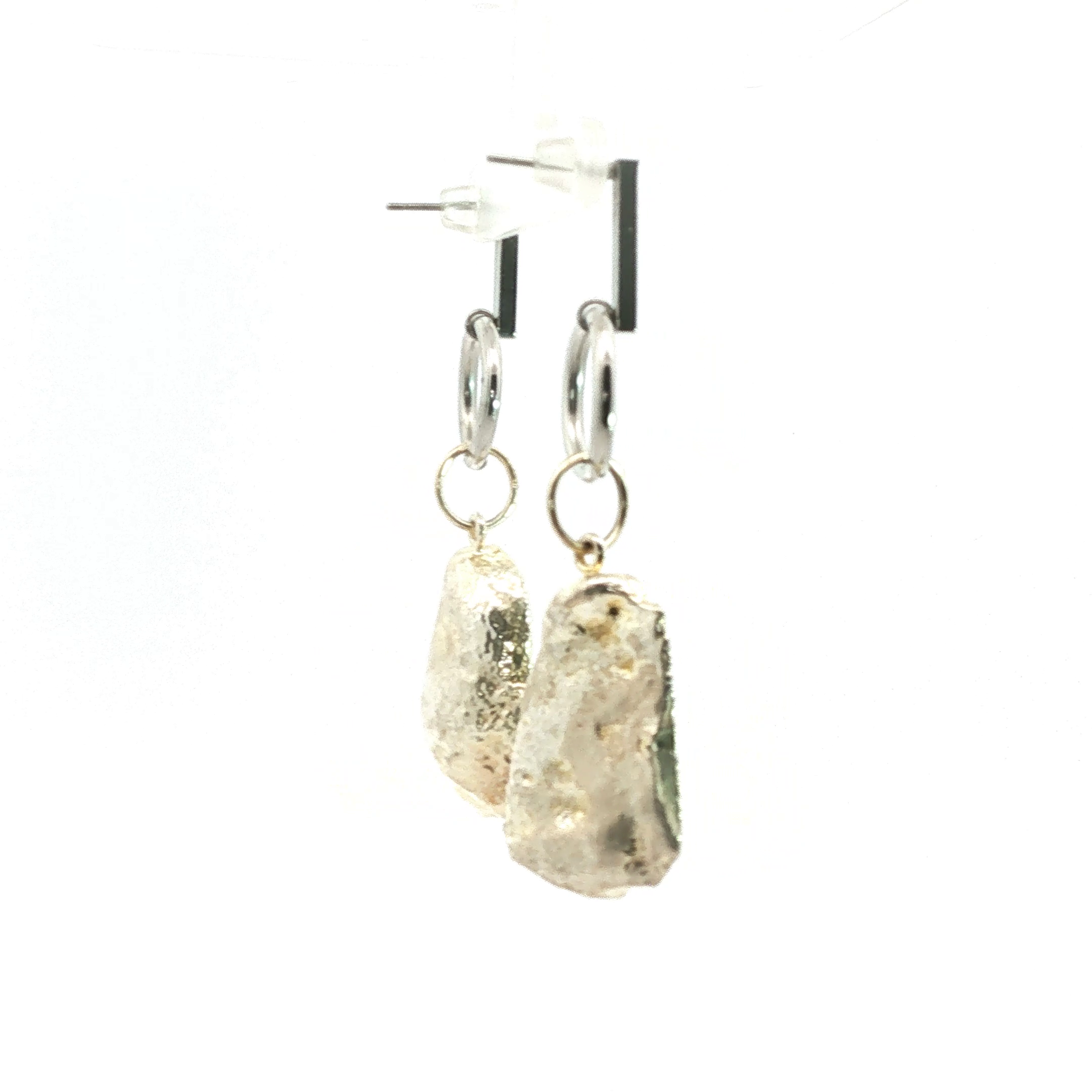 Silver Geometric Agate Slice Dangle Earrings