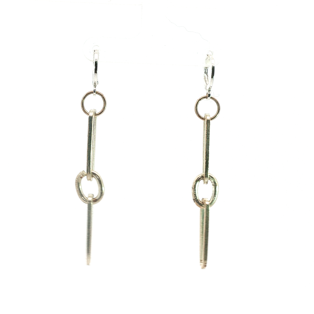 Silver Geometric Link Dangle Drop Earrings