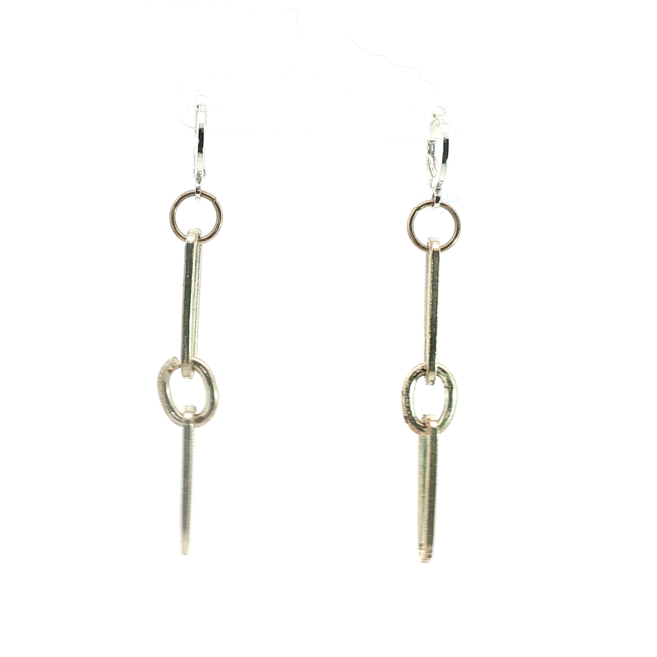 Silver Geometric Link Dangle Drop Earrings