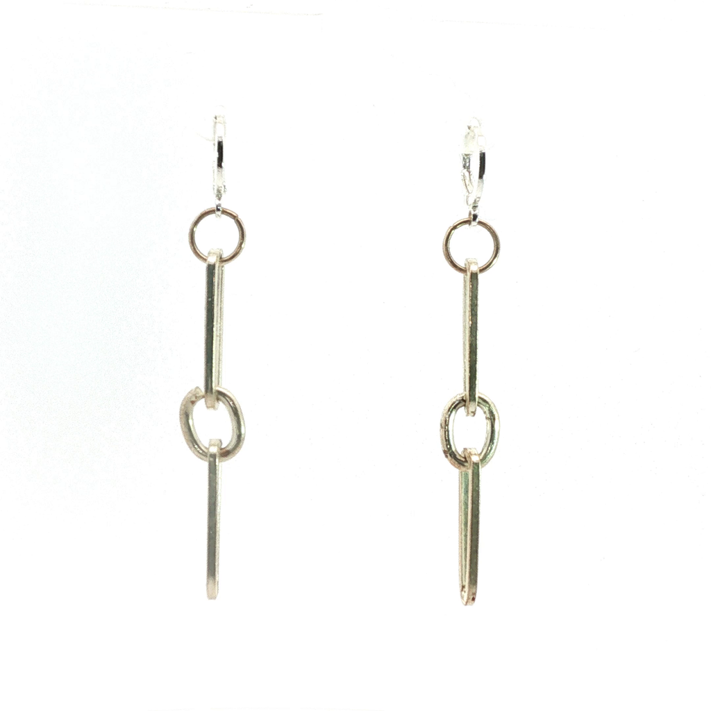 Silver Geometric Link Dangle Drop Earrings