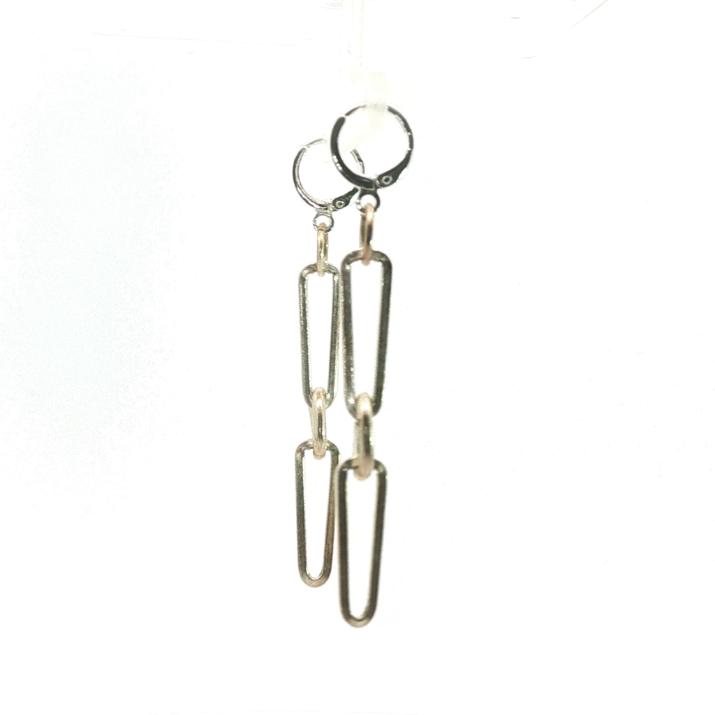 Silver Geometric Link Dangle Drop Earrings