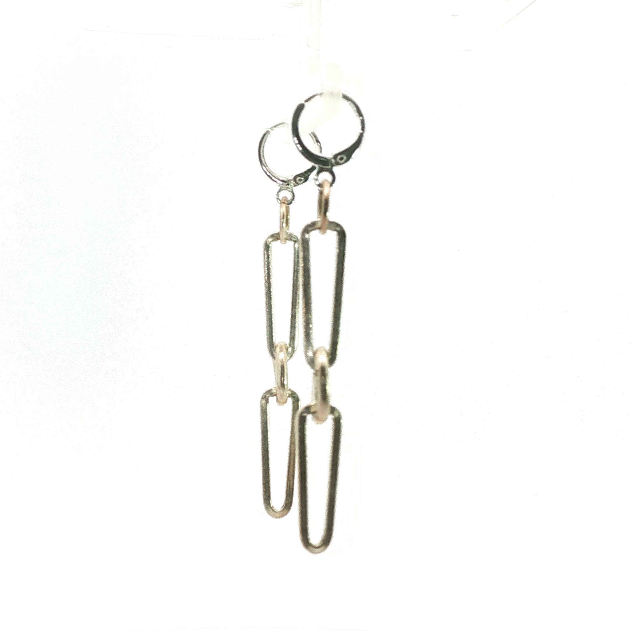 Silver Geometric Link Dangle Drop Earrings