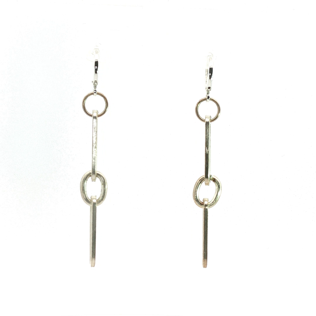 Silver Geometric Link Dangle Drop Earrings