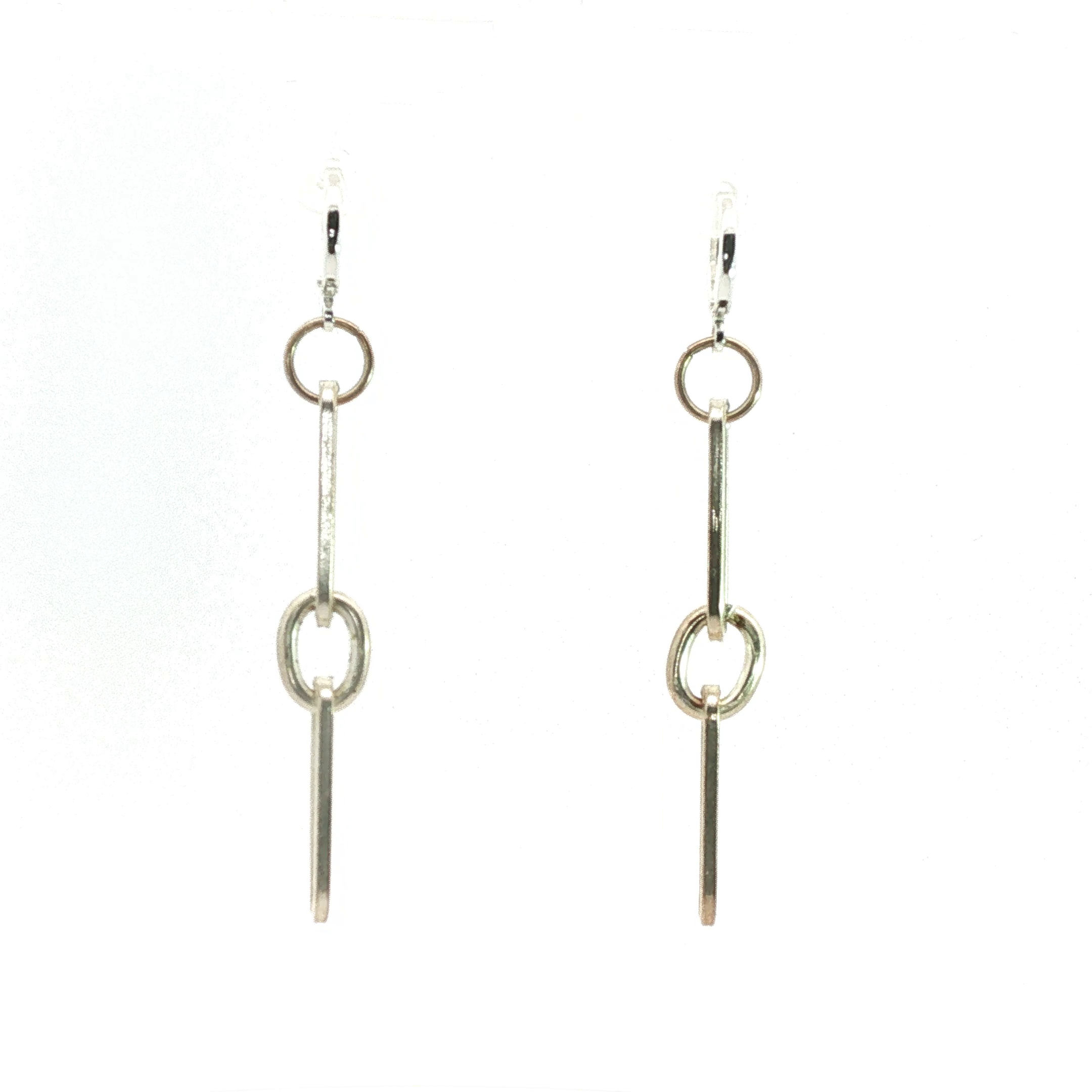 Silver Geometric Link Dangle Drop Earrings