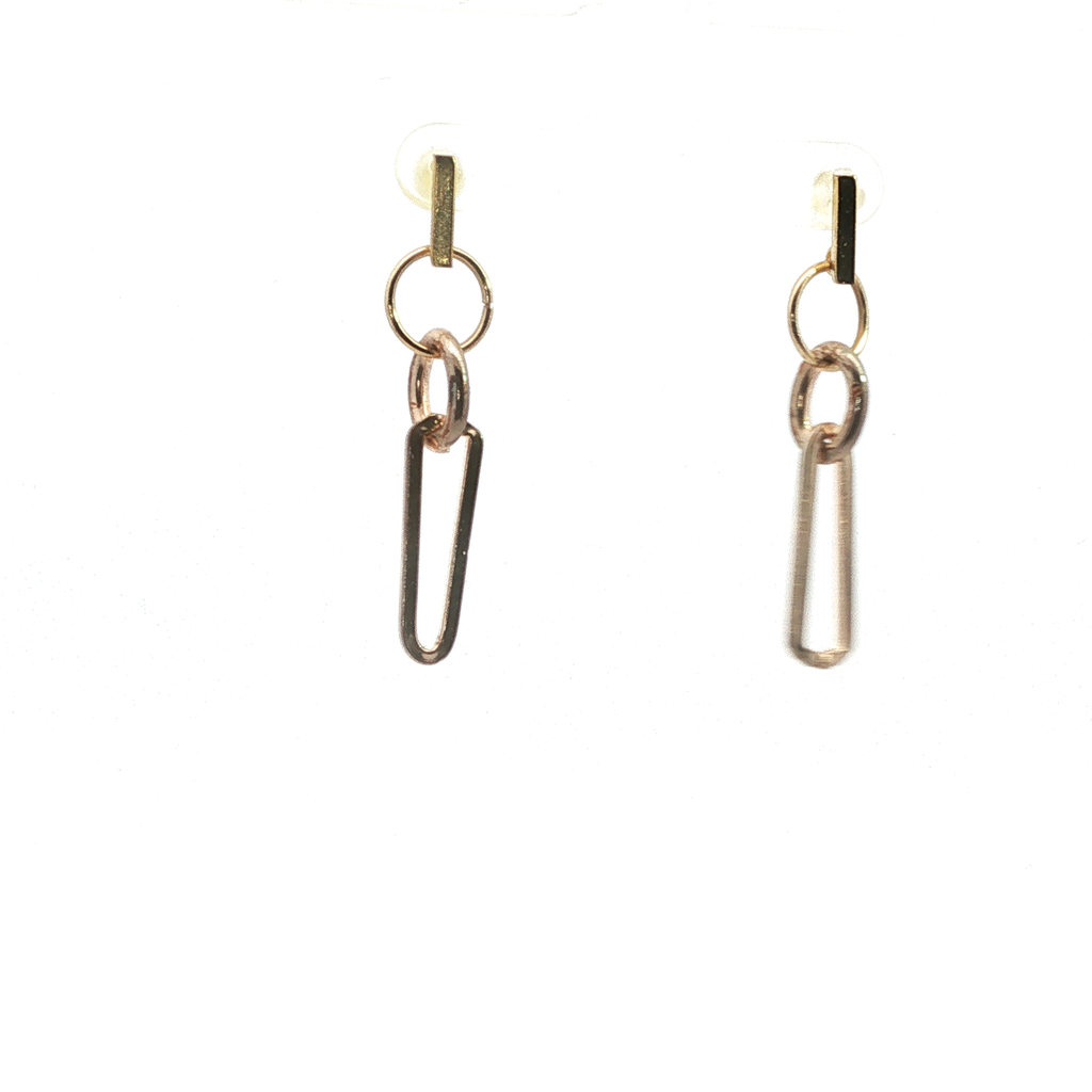 Geometric Link Dangle Earrings in Yellow Gold