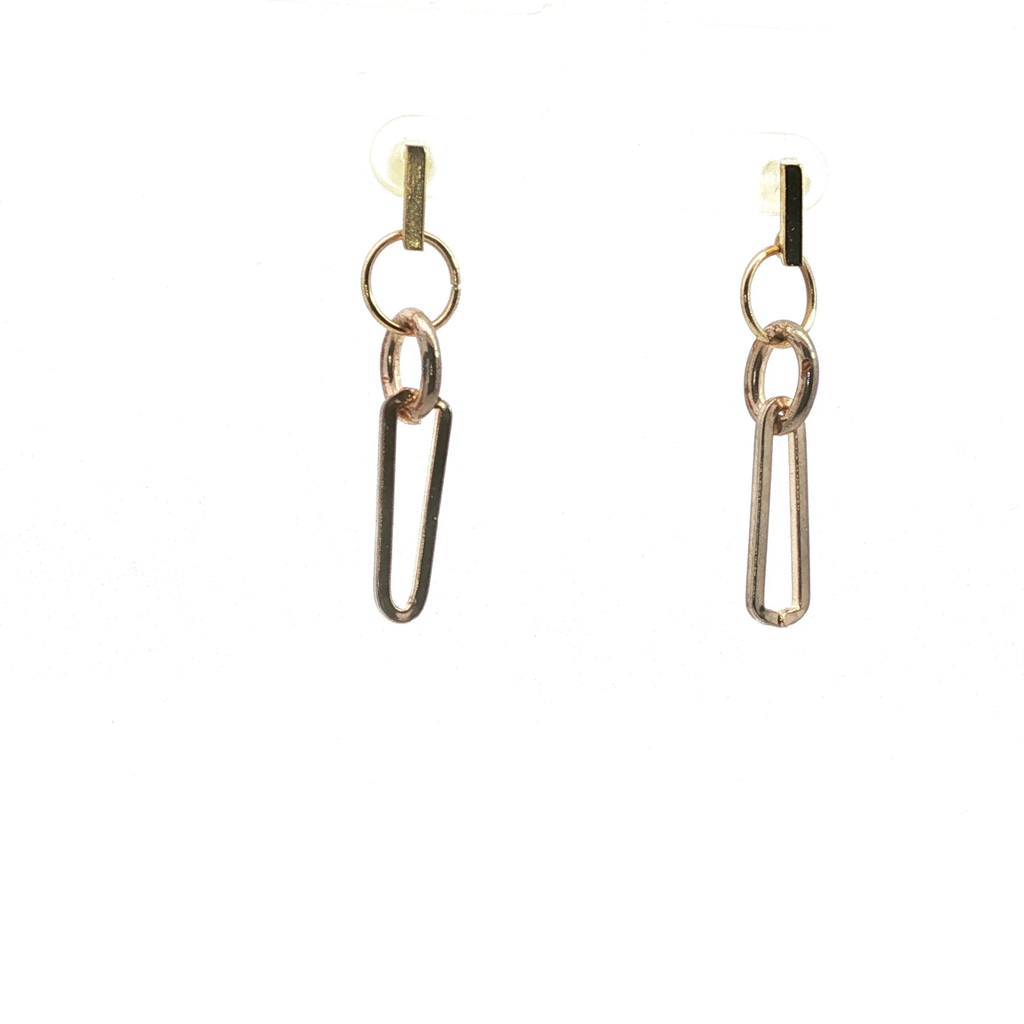 Geometric Link Dangle Earrings in Yellow Gold