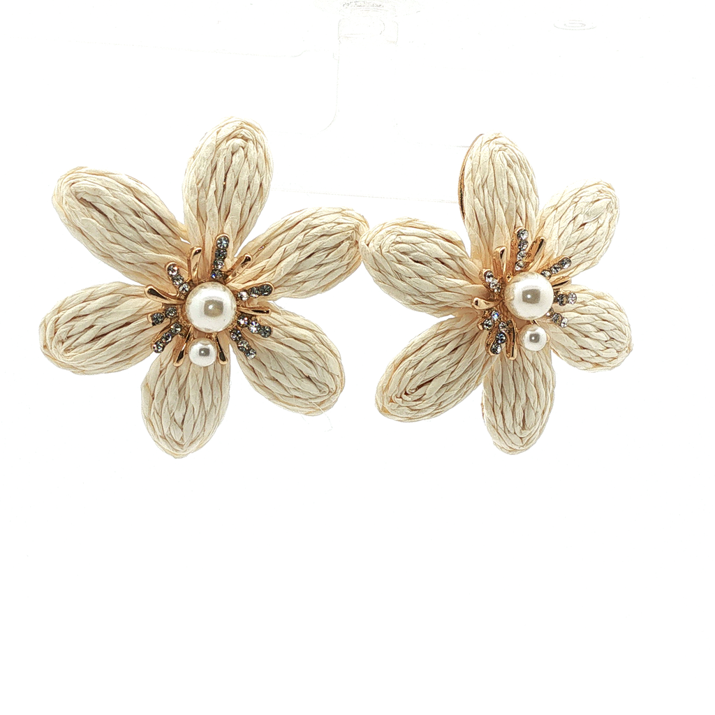 Woven Floral Stud Earrings with Pearl Centers