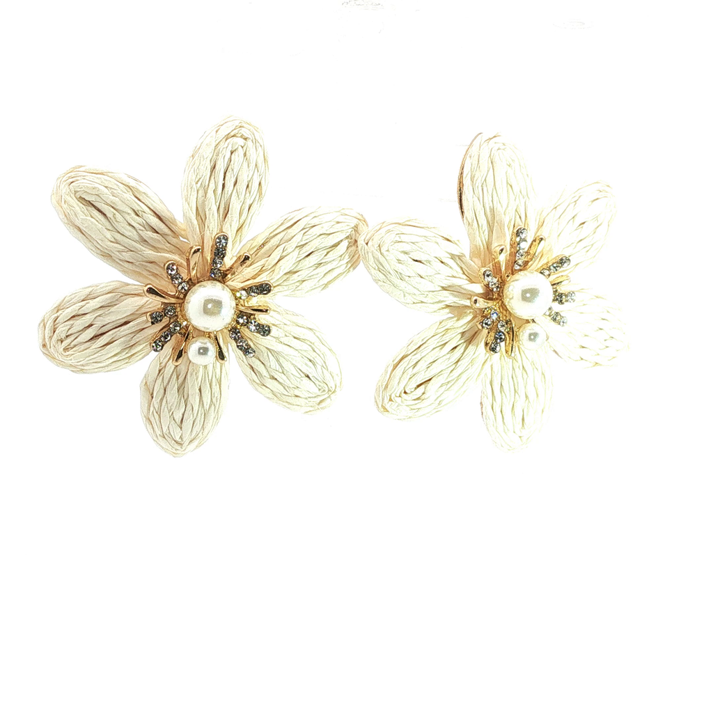 Woven Floral Stud Earrings with Pearl Centers