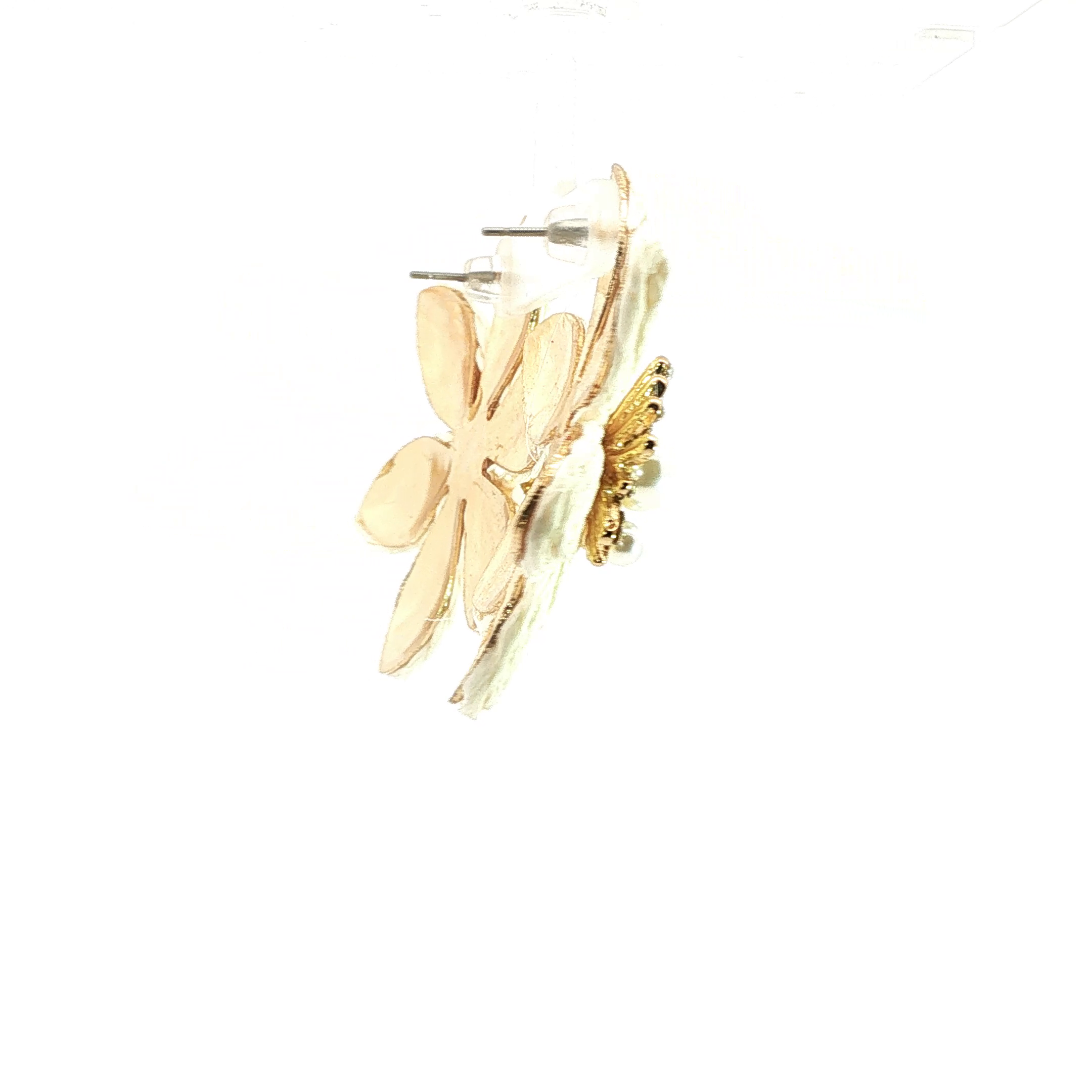 Woven Floral Stud Earrings with Pearl Centers